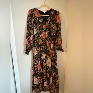 LC Lauren Conrad Black Floral Long Sleeve Dress